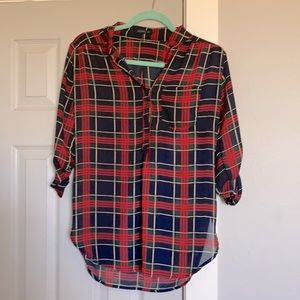 CALS Ladies Plaid Rounded Hem Blouse - SM